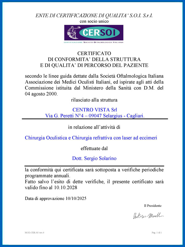 Certificato CERSOI Centro Vista